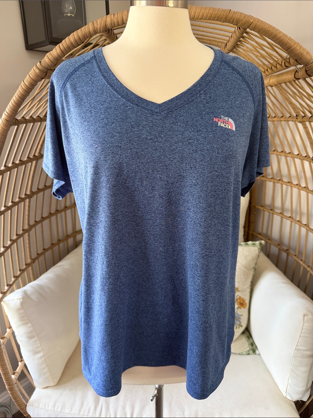 The North Face V-Neck Short Sleeve Shirt Heathered Blue Size XXL